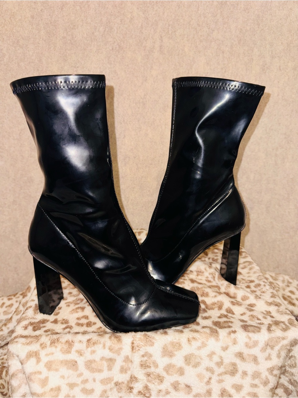 Aldo Black Mid-Calf Heeled Boots